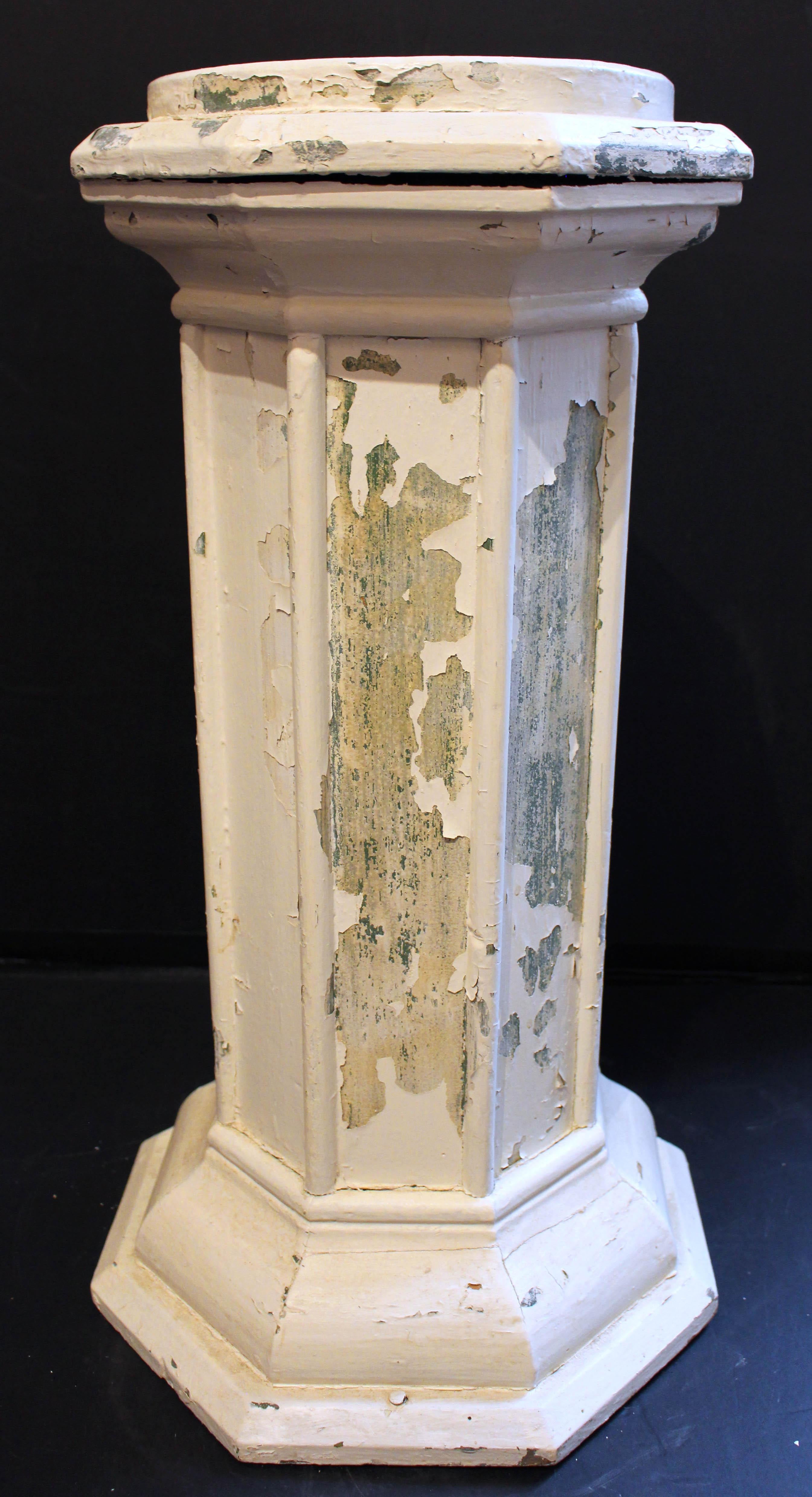 Rustic Wooden Octagonal Form Display Column Pedestal, Vintage, American