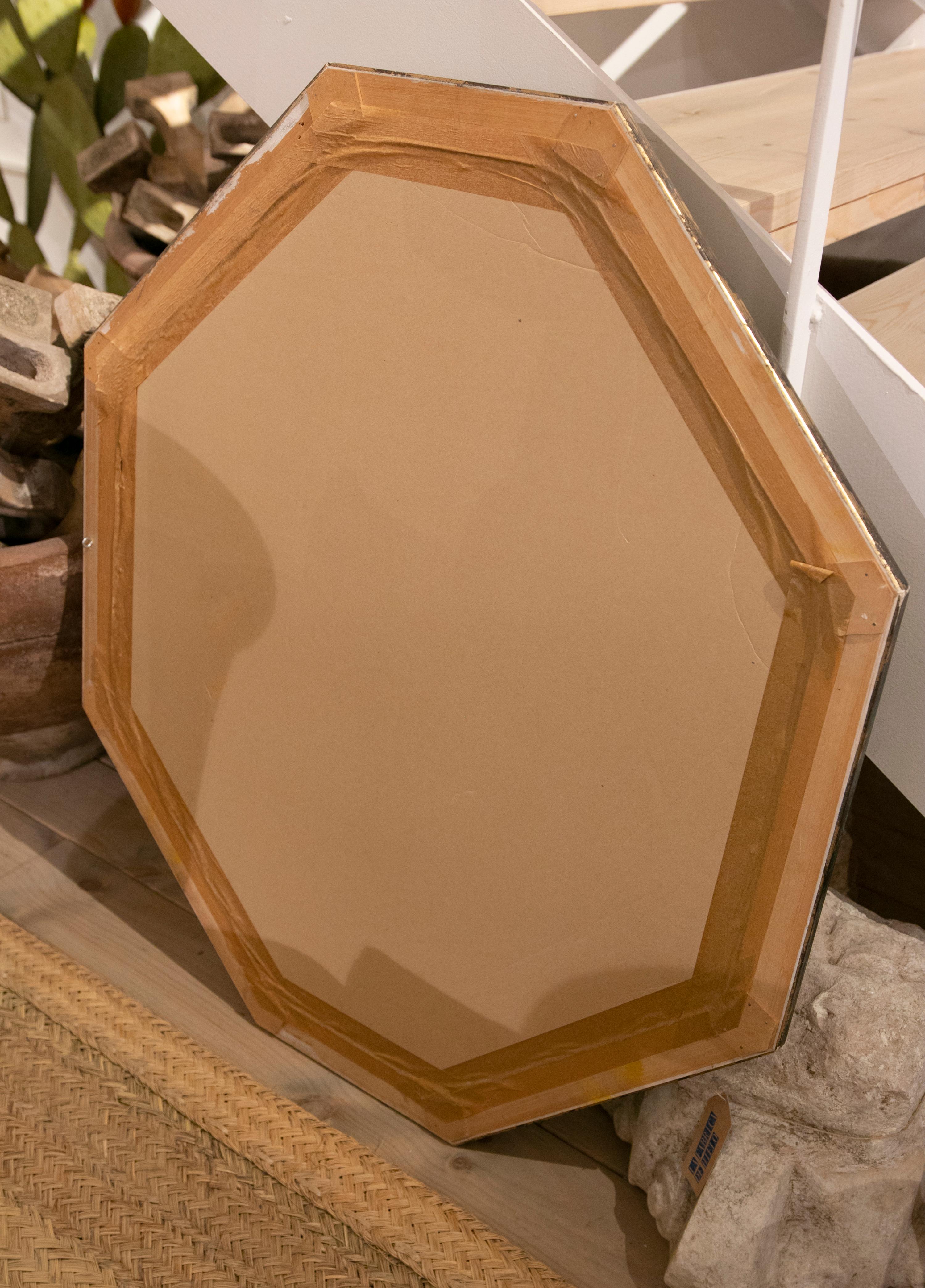 Wooden Octagonal Wall Mirror Painted in Green For Sale 5
