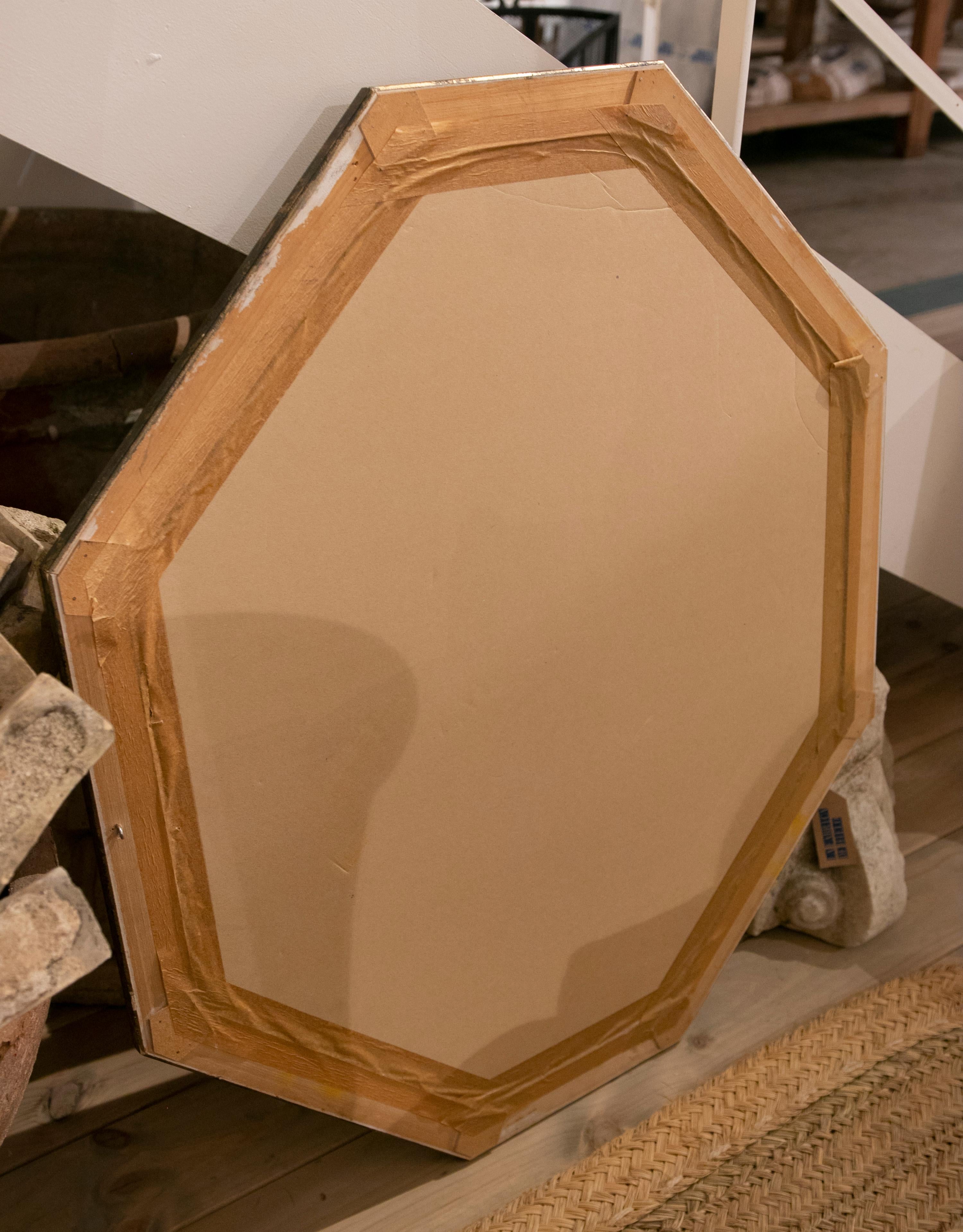 Wooden Octagonal Wall Mirror Painted in Green For Sale 4