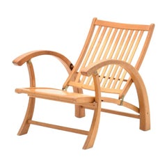 Vintage Wooden Outdoor Easy Chair with Adjustable Back Rest, Foldable Swiss Design 1950s