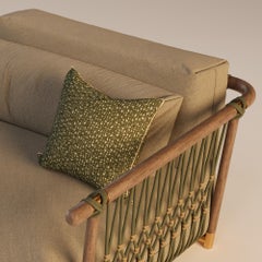 Wooden Outdoor Lounge Chair with Rope and Metallic Details