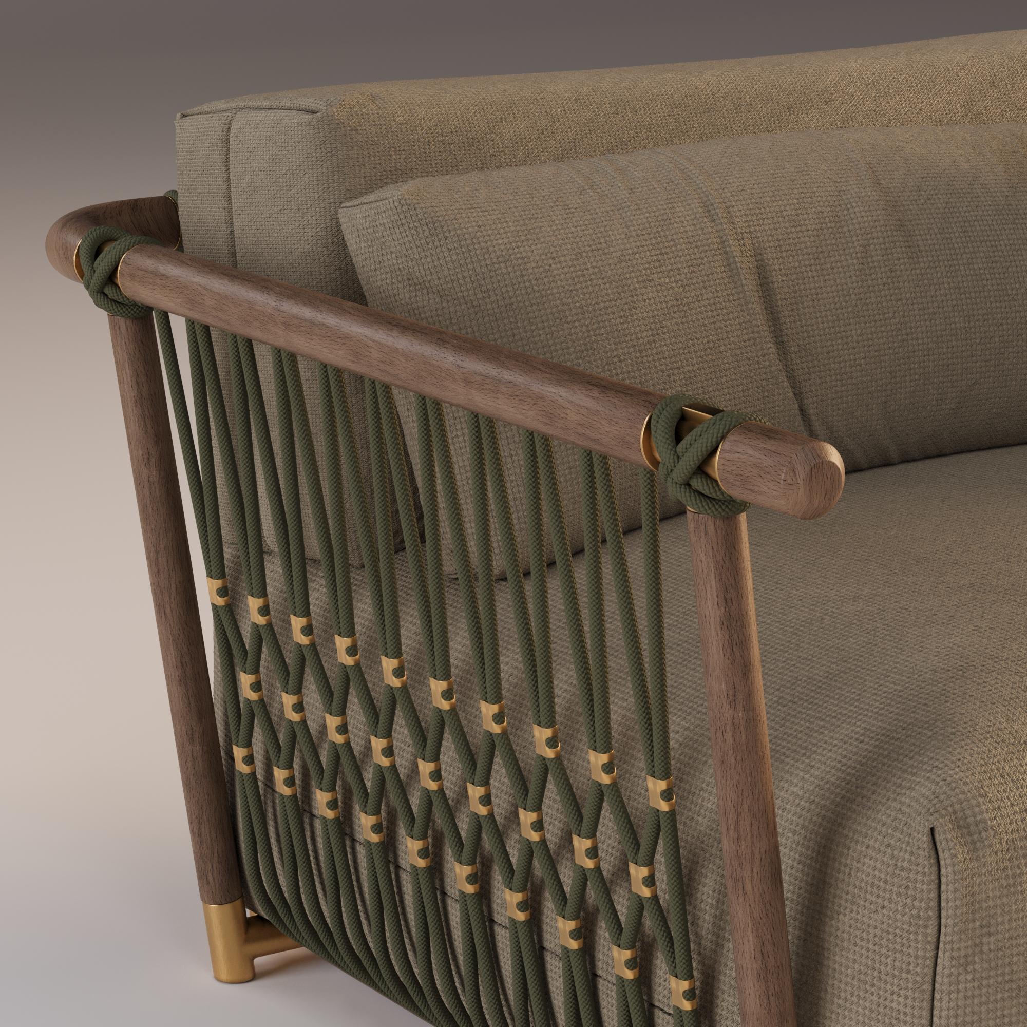 Moderne Chaise longue d'extérieur en bois avec corde et détails métalliques en vente