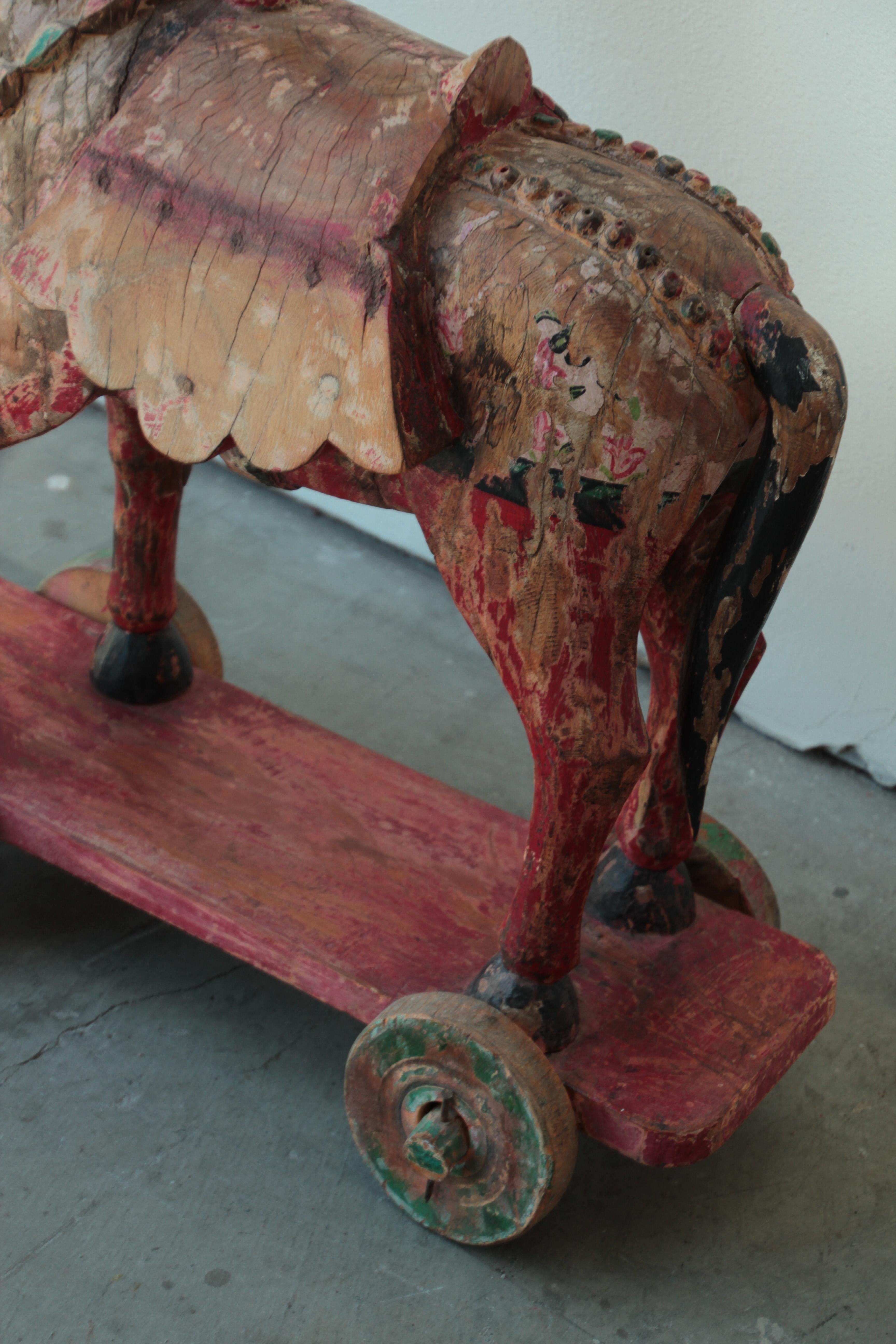 Antique Southeast Asian Polychrome Wooden Oversized Temple Horses from India For Sale 10