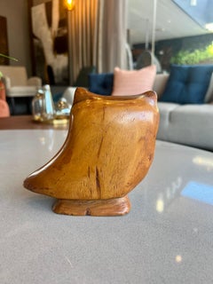 Wooden Owl Carving With Obsidian and Abalone Eyes by Los Castillo