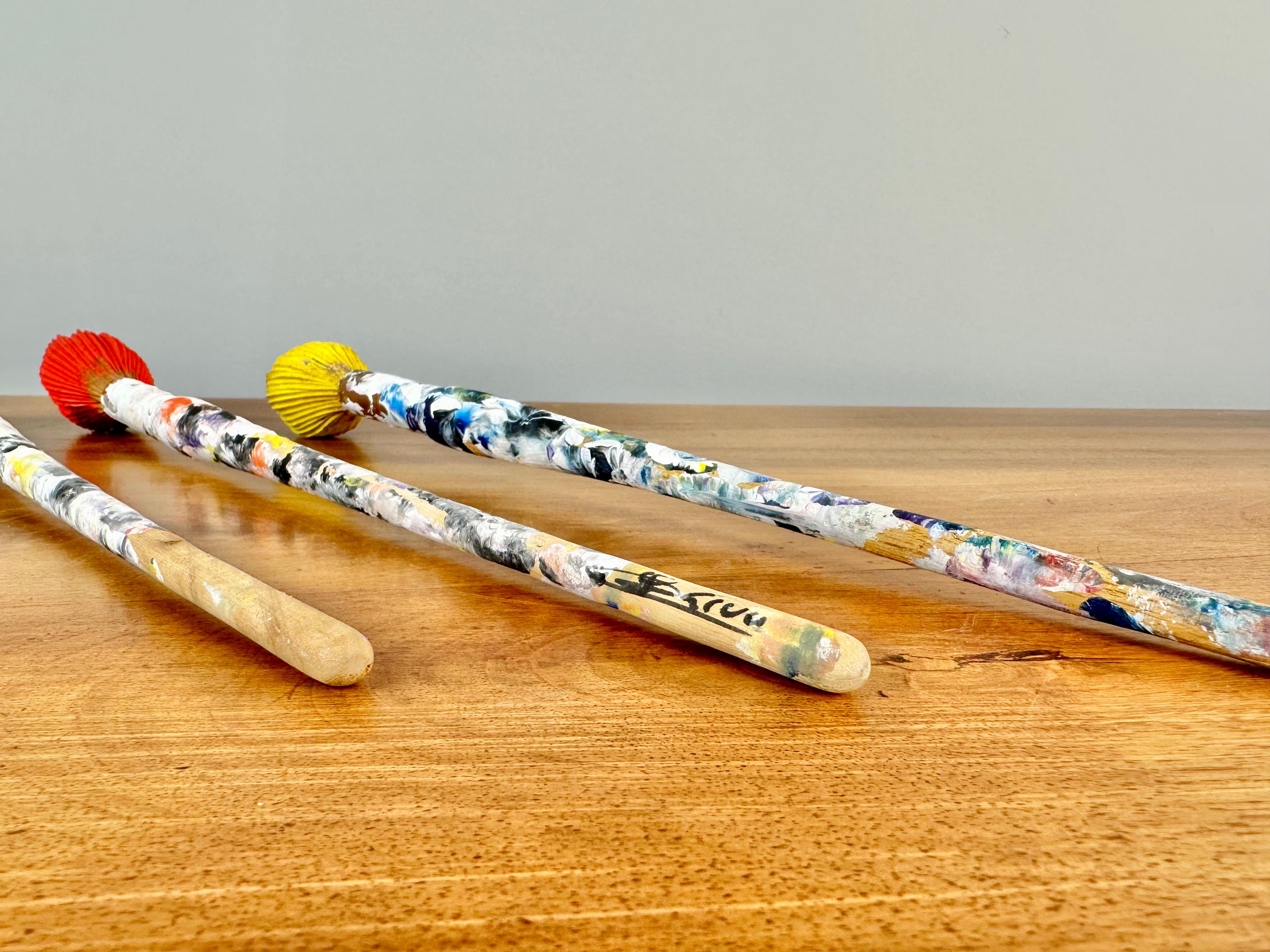 Arts and Crafts Wooden Paint Brushes by Livio De Marchi, Signed - Set of 3 For Sale