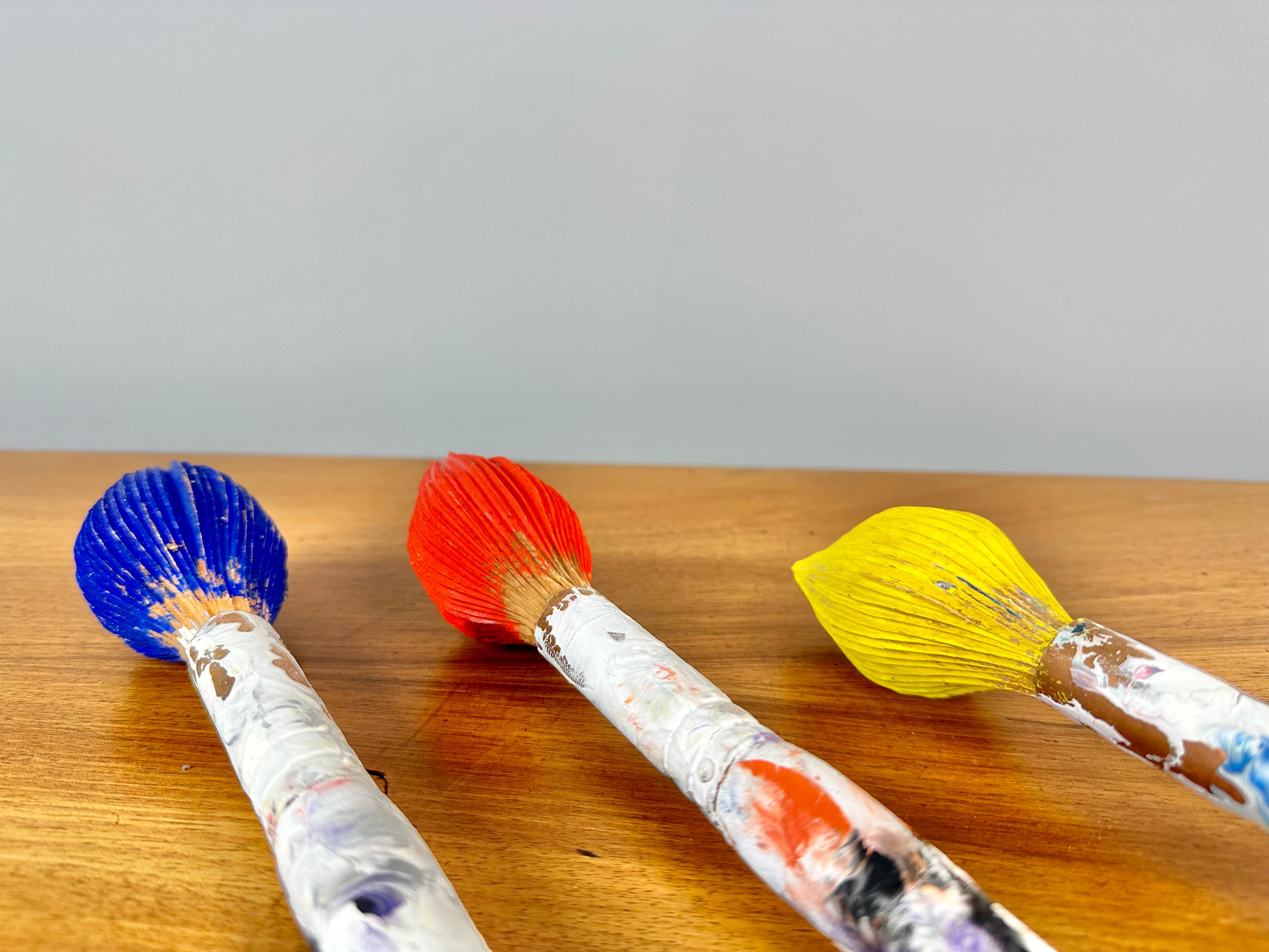 Italian Wooden Paint Brushes by Livio De Marchi, Signed - Set of 3 For Sale