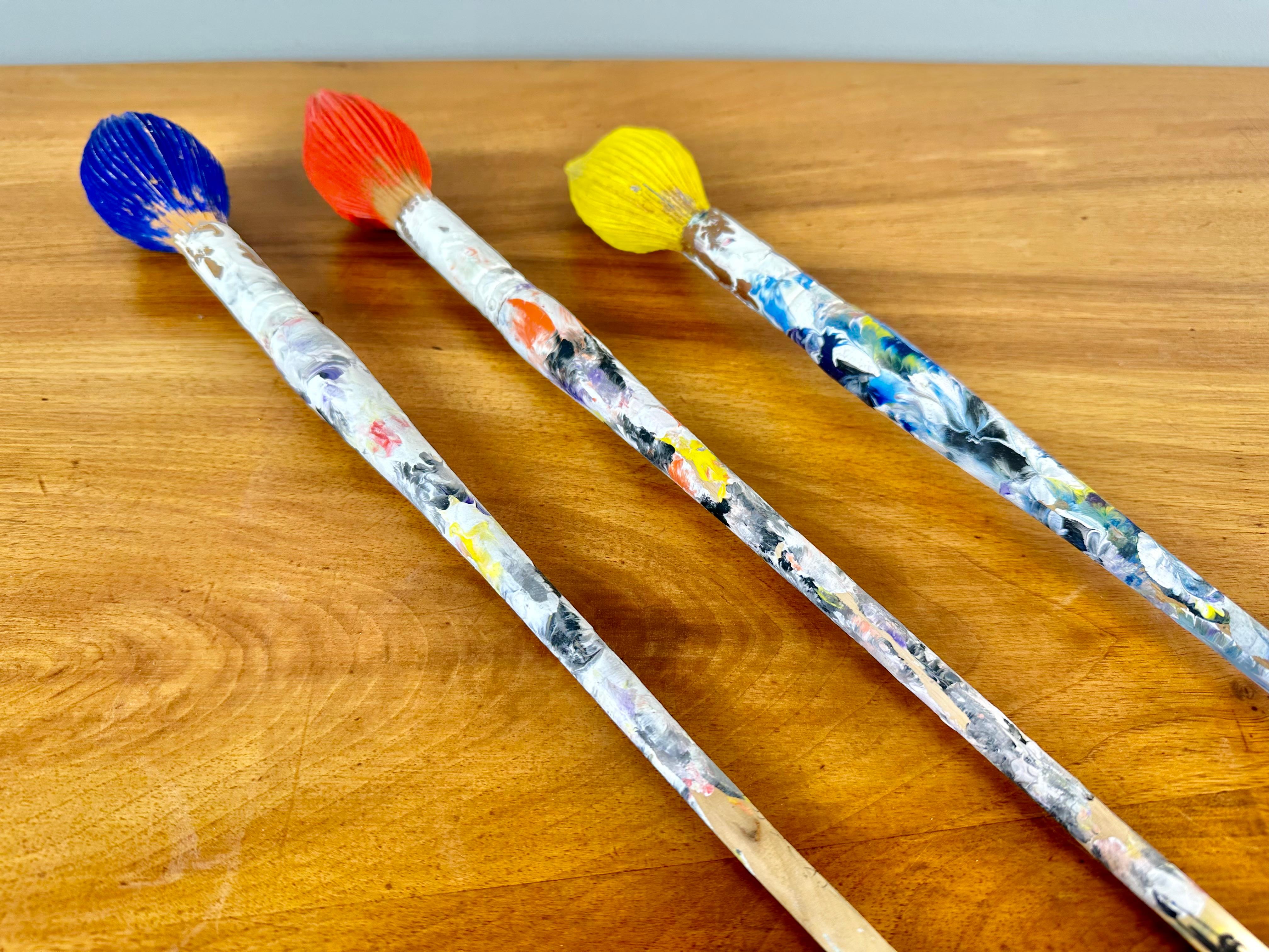 Wooden Paint Brushes by Livio De Marchi, Signed - Set of 3 In Good Condition For Sale In Bridgeport, CT