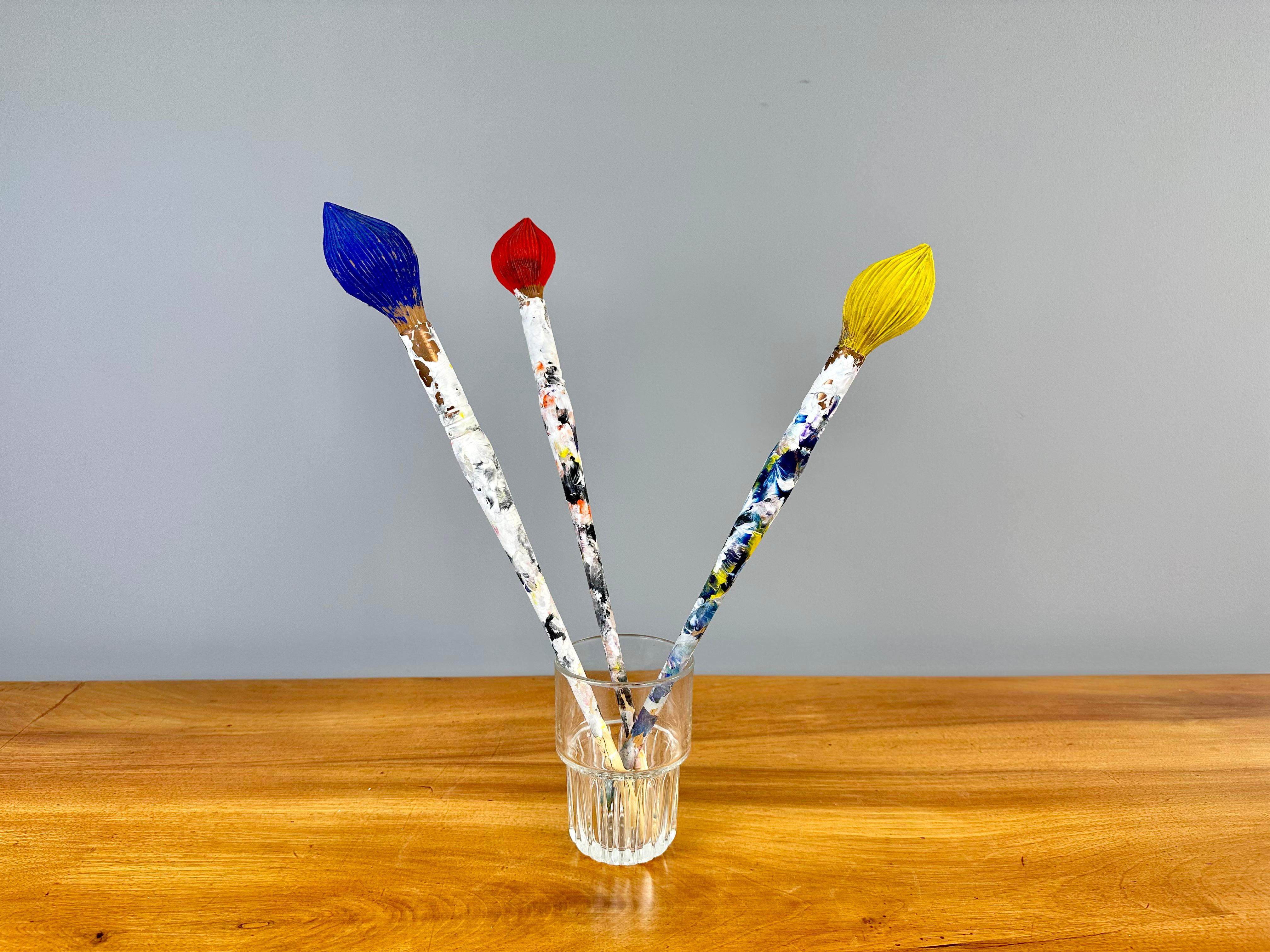 Wooden Paint Brushes by Livio De Marchi, Signed - Set of 3 For Sale 1