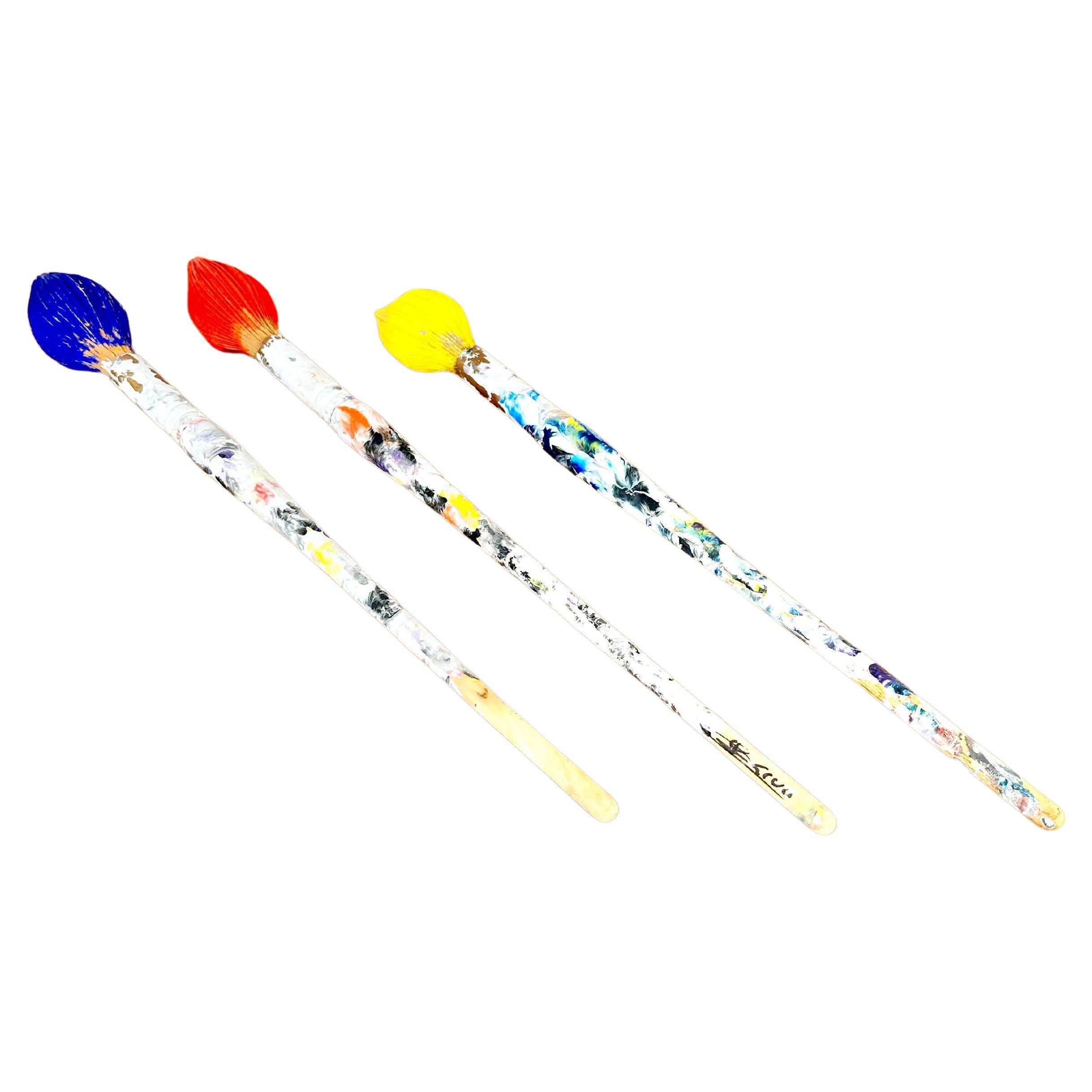 Wooden Paint Brushes by Livio De Marchi, Signed - Set of 3 For Sale