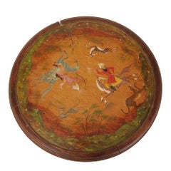Wooden Painted Indian School Hunting Scene Lazy Susan