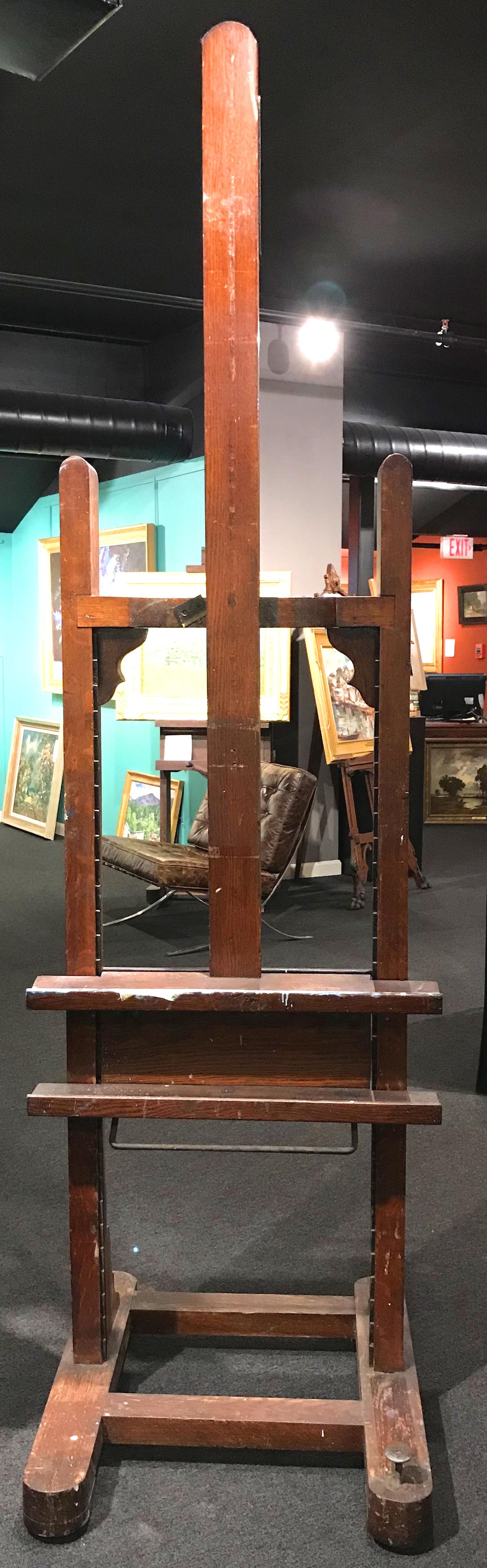 This fine wooden artist’s painting easel, circa 1900, belonged to well known American artist Charles Herbert Woodbury (1864-1940). Woodbury was born in Lynn, MA and graduated from MIT, but went on to become a well known impressionist artist and