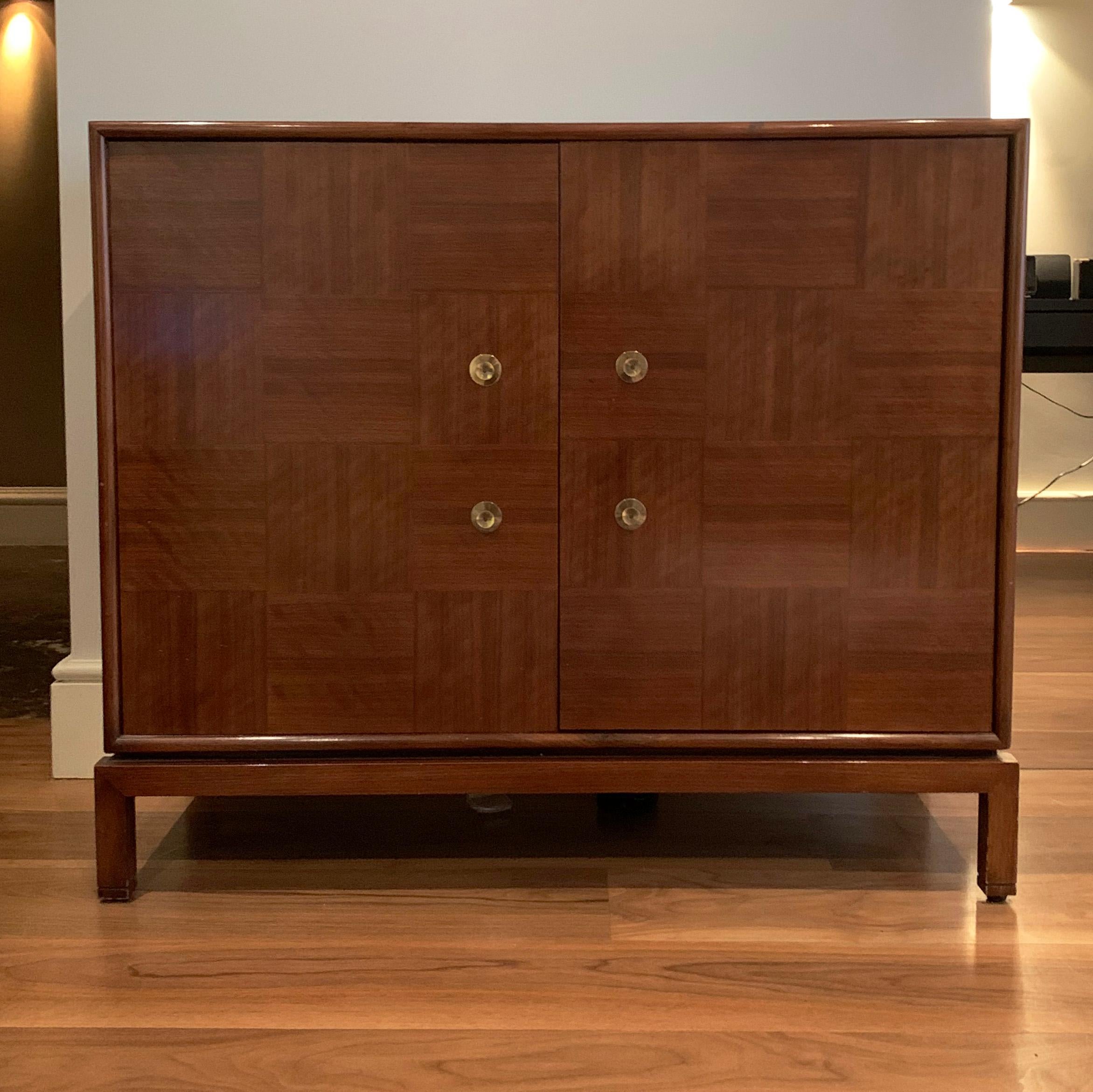 Mission Style Walnut Parquetry Two Door Cabinet by Baker Furniture  4