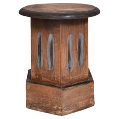 Antique Wooden patinated column table , 19th c.