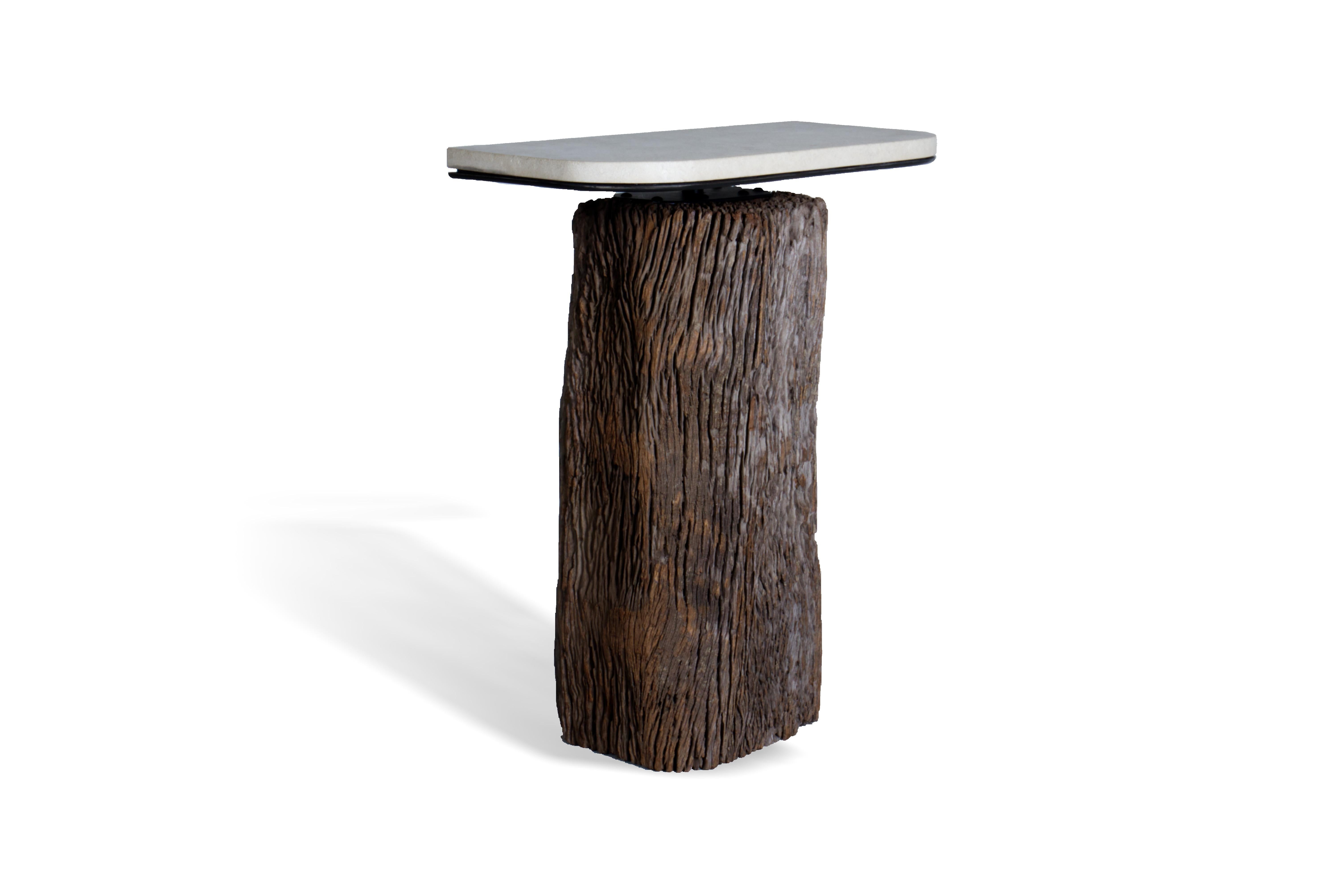 Organic Modern Wooden Pedestal w/ Limestone Top