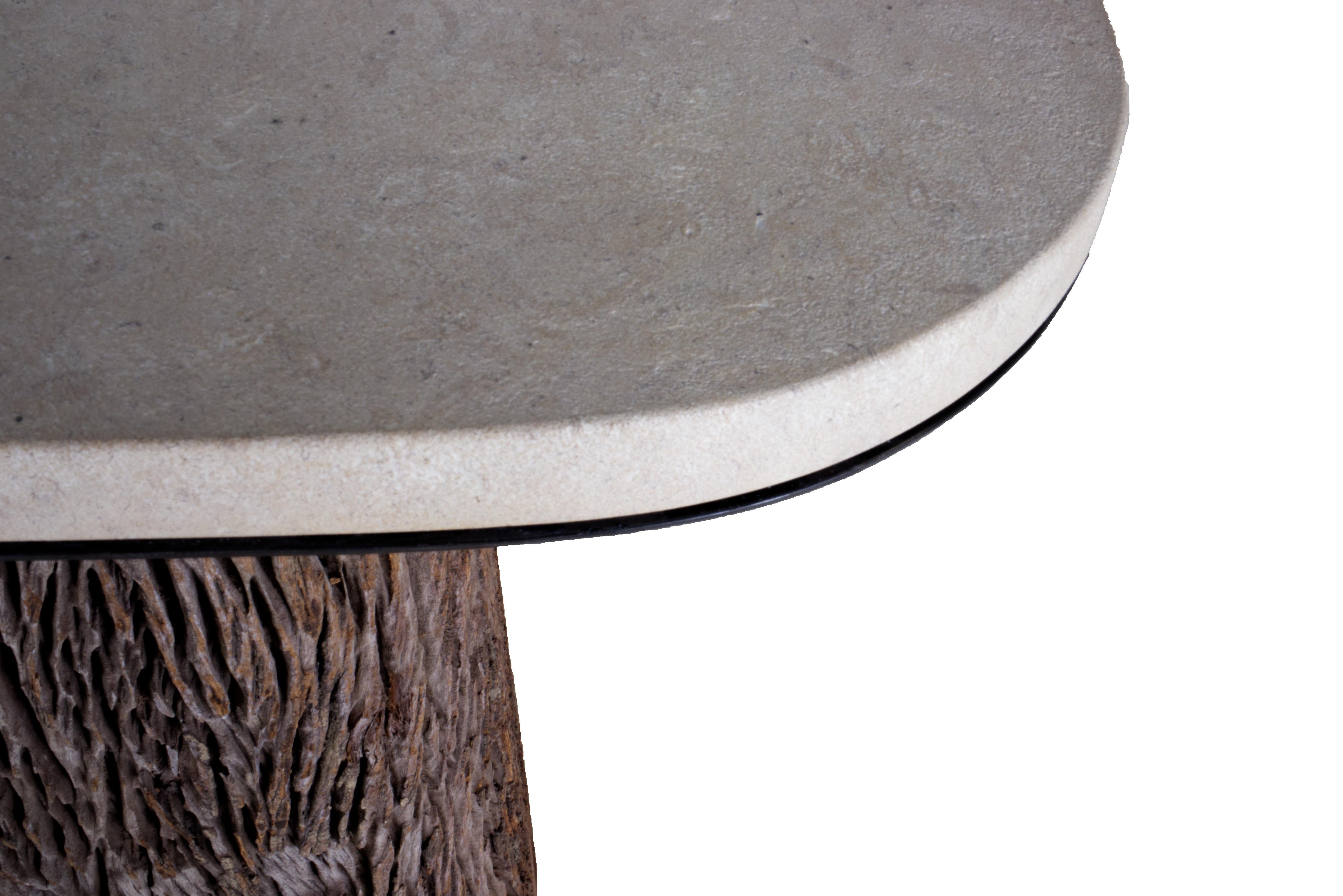 North American Wooden Pedestal w/ Limestone Top