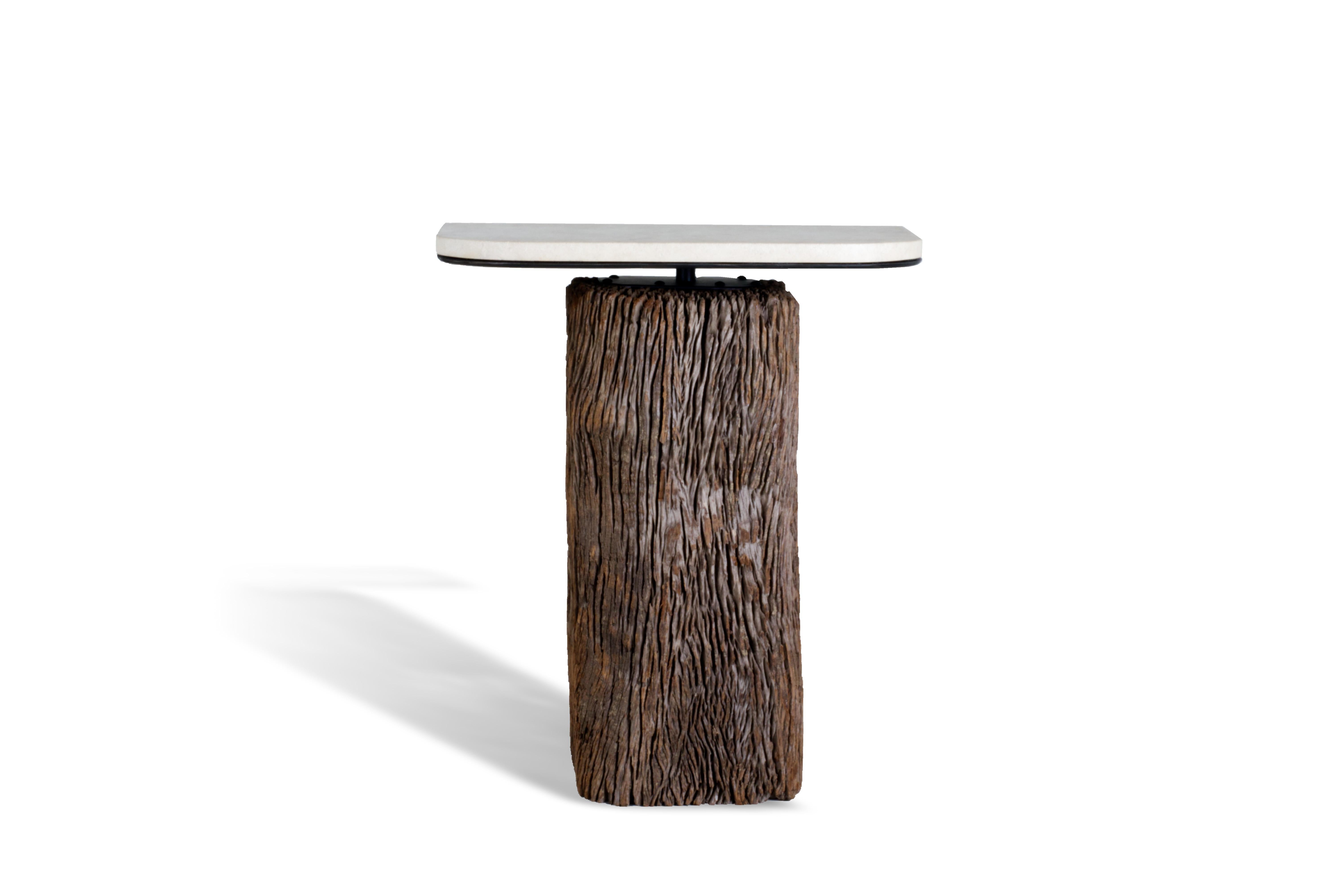 Metal Wooden Pedestal w/ Limestone Top