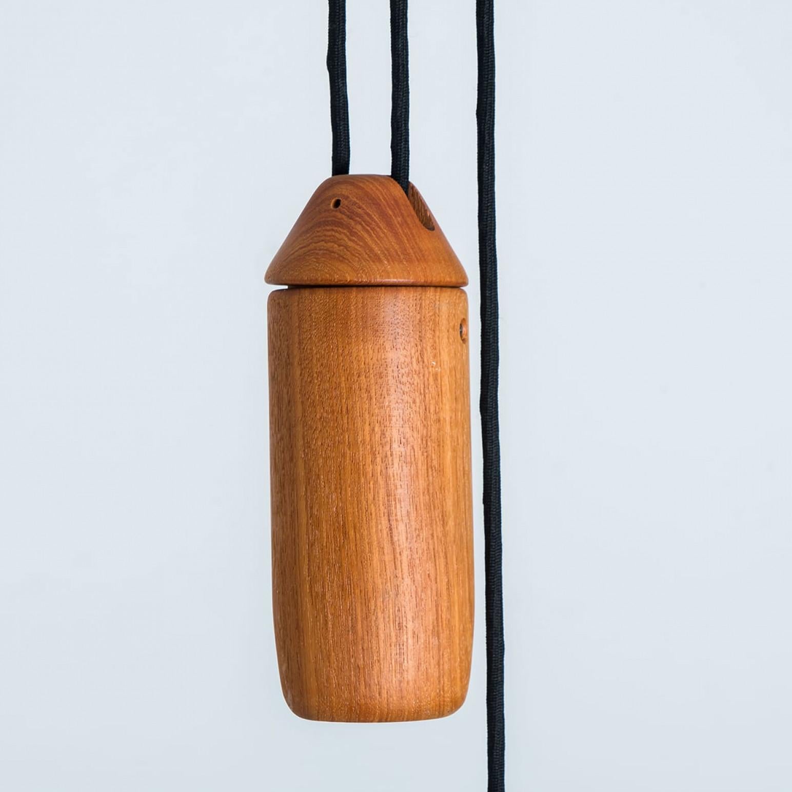 Lámpara colgante de madera con pantalla textil by Domus Alemania, 1970s Tela en venta
