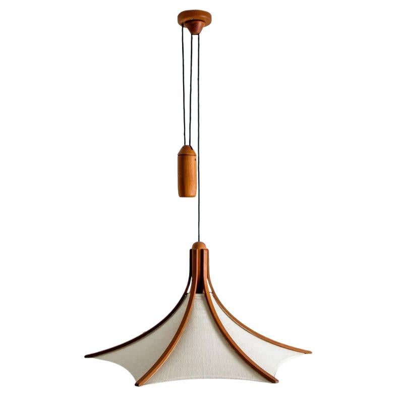 Wooden Pendant Light with Textile Shade by Domus Germany, 1970s