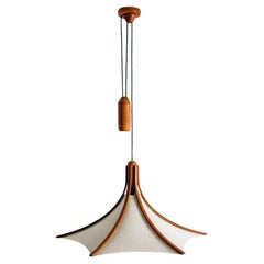 Wooden Pendant Light with Textile Shade by Domus Germany, 1970s