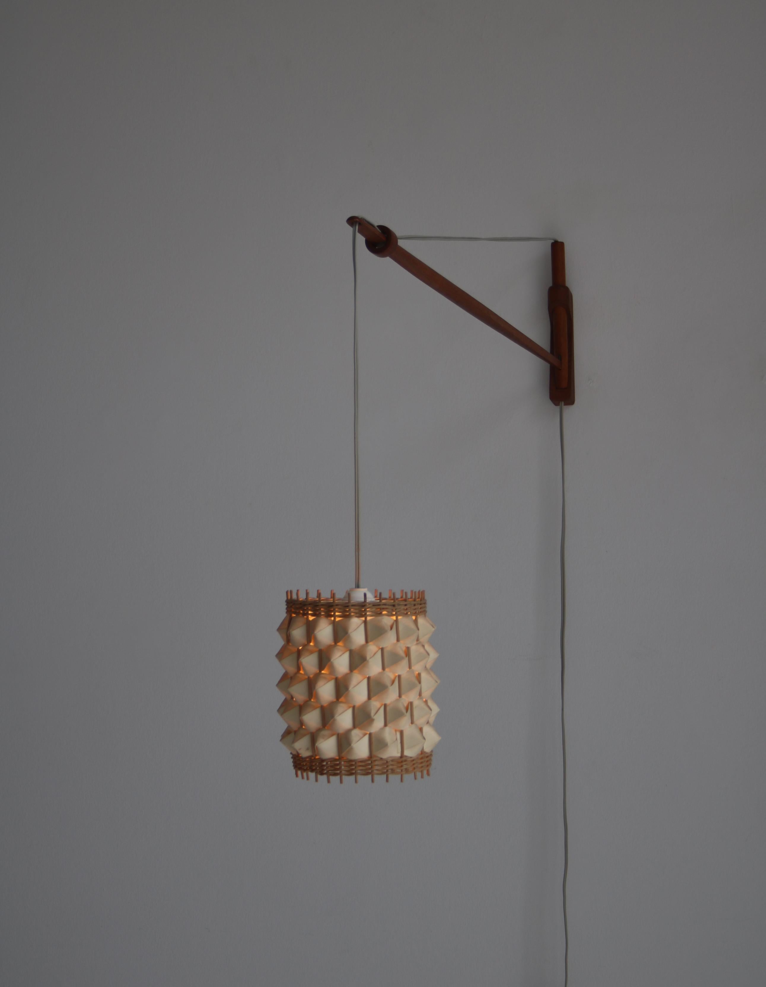 Danish Wooden Pendant Wall Lamp by Louis Poulsen, 1960s Scandinavian Modern