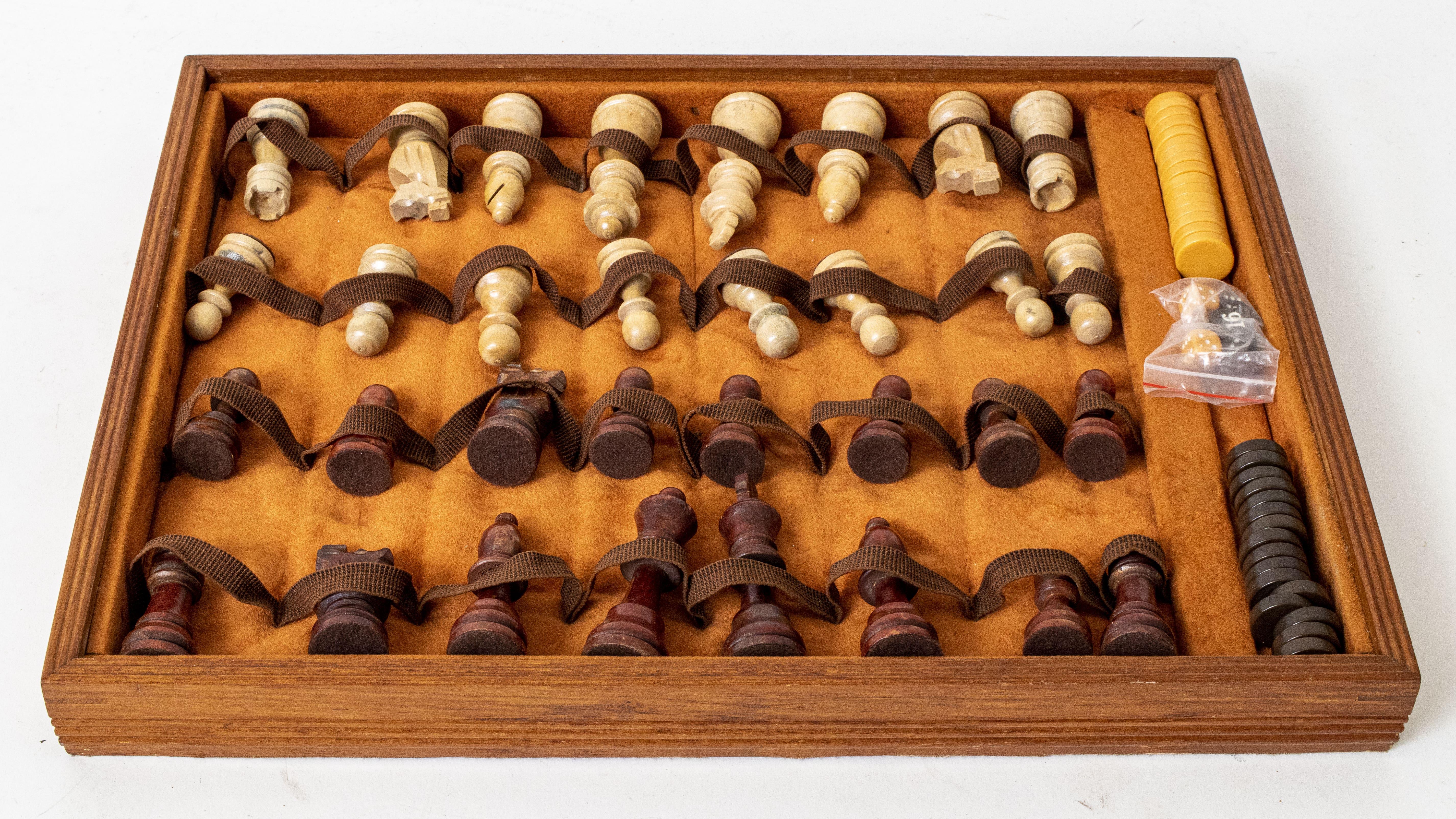 Wooden Pierre Cardin Chess Set and Backgammon Board In Good Condition In New York, NY