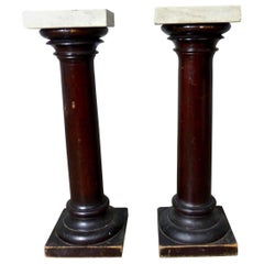 Used Wooden Pillars / Stands / Pedestals with Marble Tops, circa 1900