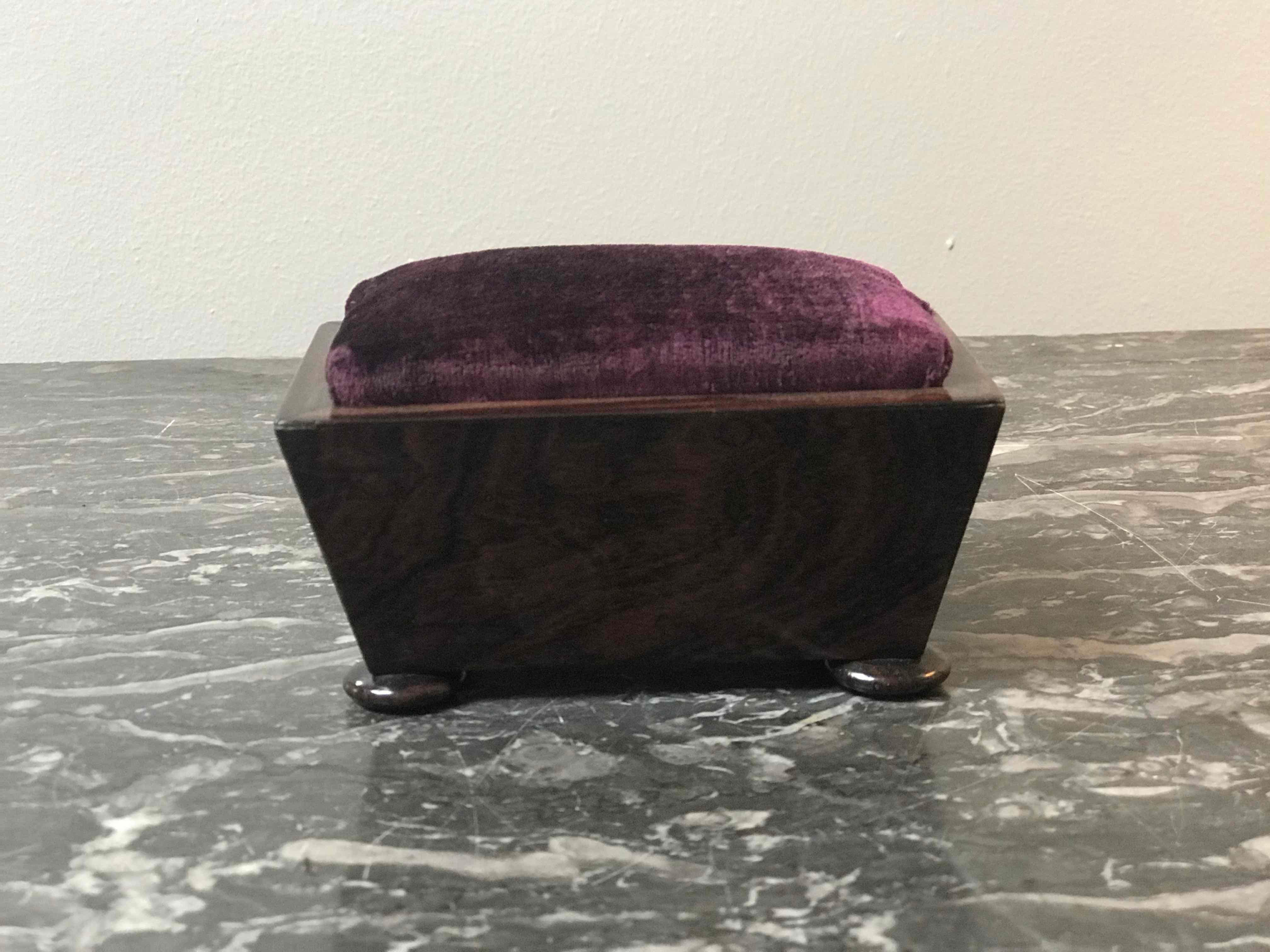 Victorian Wooden Pin Cushion Box with Round Feet from Late 19th Century England