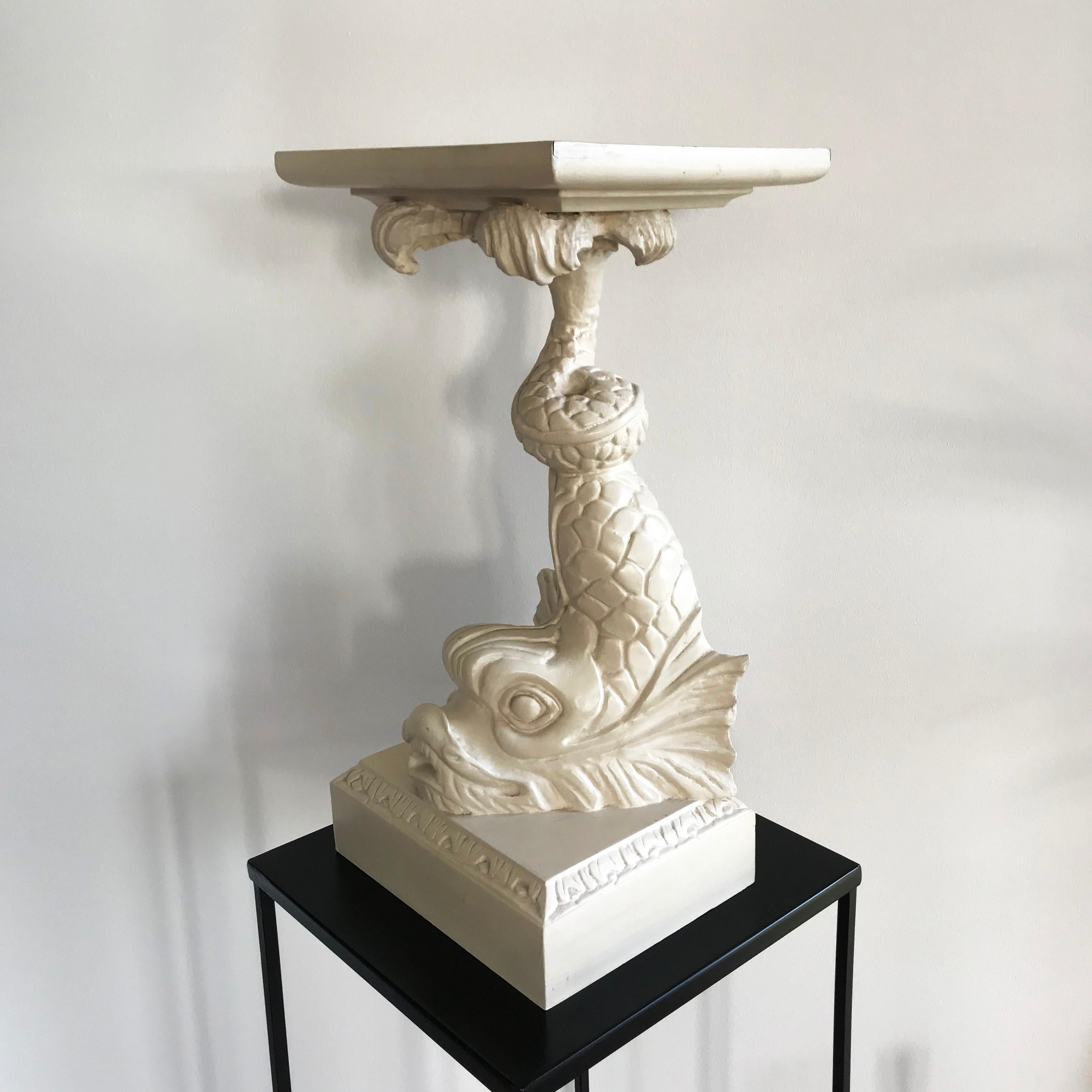 Wooden Plant Stand Sculpture Midcentury Koi Fish White Side Table Dolphin Candle In Good Condition In London, GB