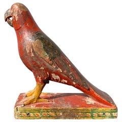 Wooden Polychrome Folk Art Parrot Sculpture, Early 20th Century