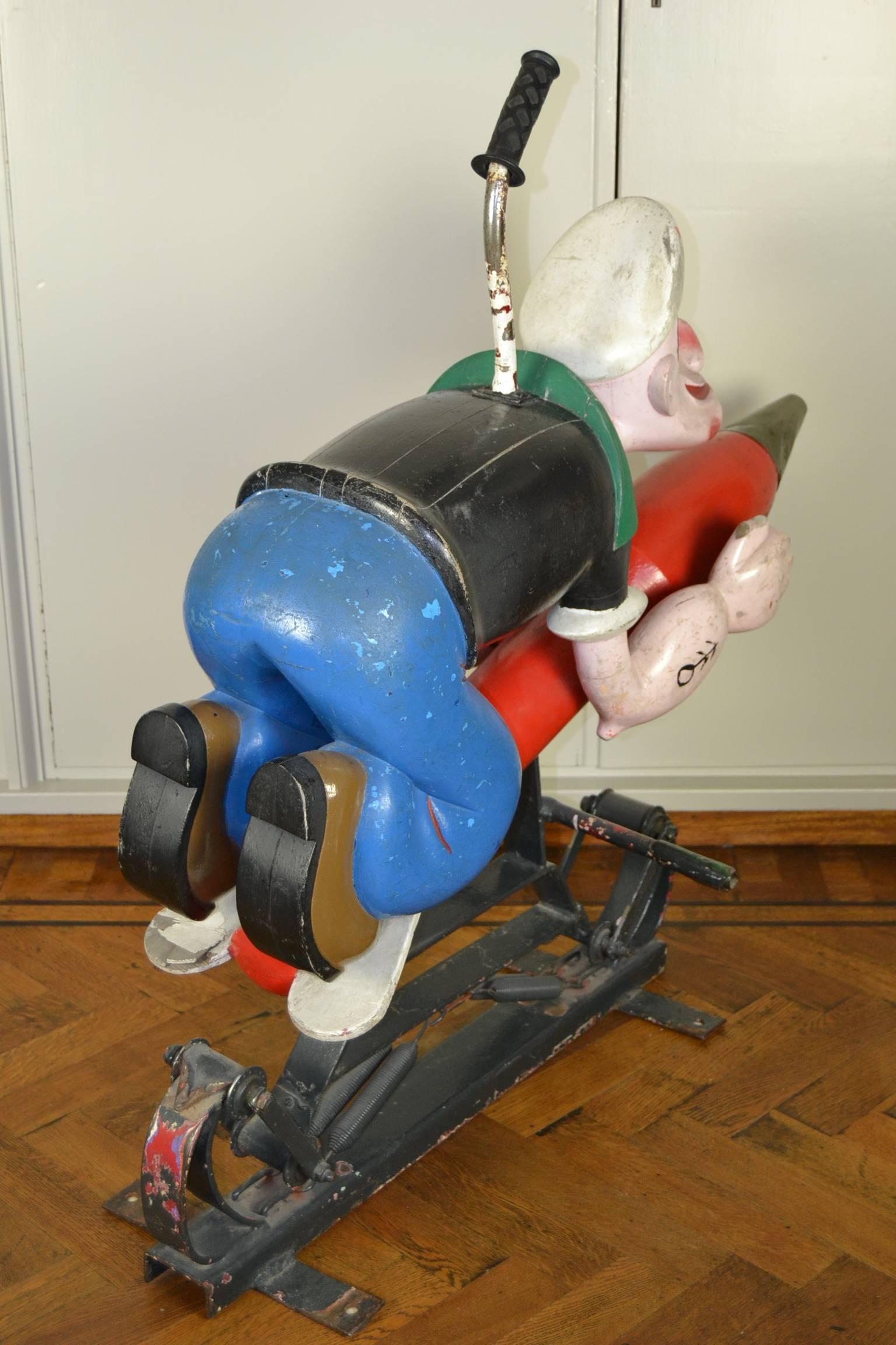 Hand-Carved Wooden Popey and Olive Oyl Carousel Sculptures by Bernard Kindt, Belgium , 1950s