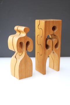 Wooden Puzzle Sculpture by Gunnar Kanevad for Gamla Linköping Sweden, 1962