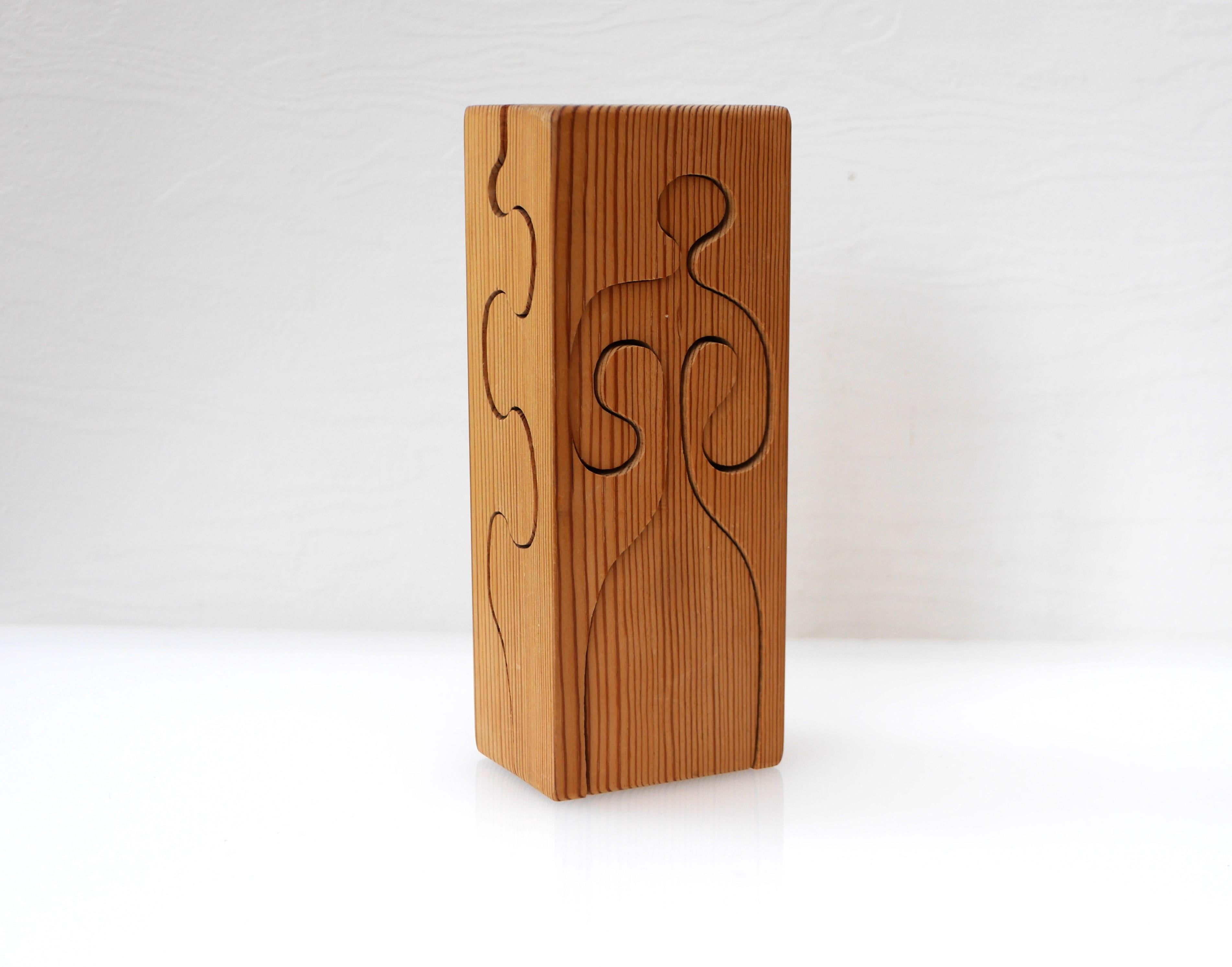 Mid-Century Modern Wooden Puzzle Sculpture by Gunnar Kanevad for Gamla Linköping Sweden, 1962 For Sale