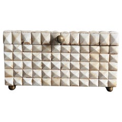 Wooden Rectangle Box Covered in Bone Facets with Brass Knobs & Feet