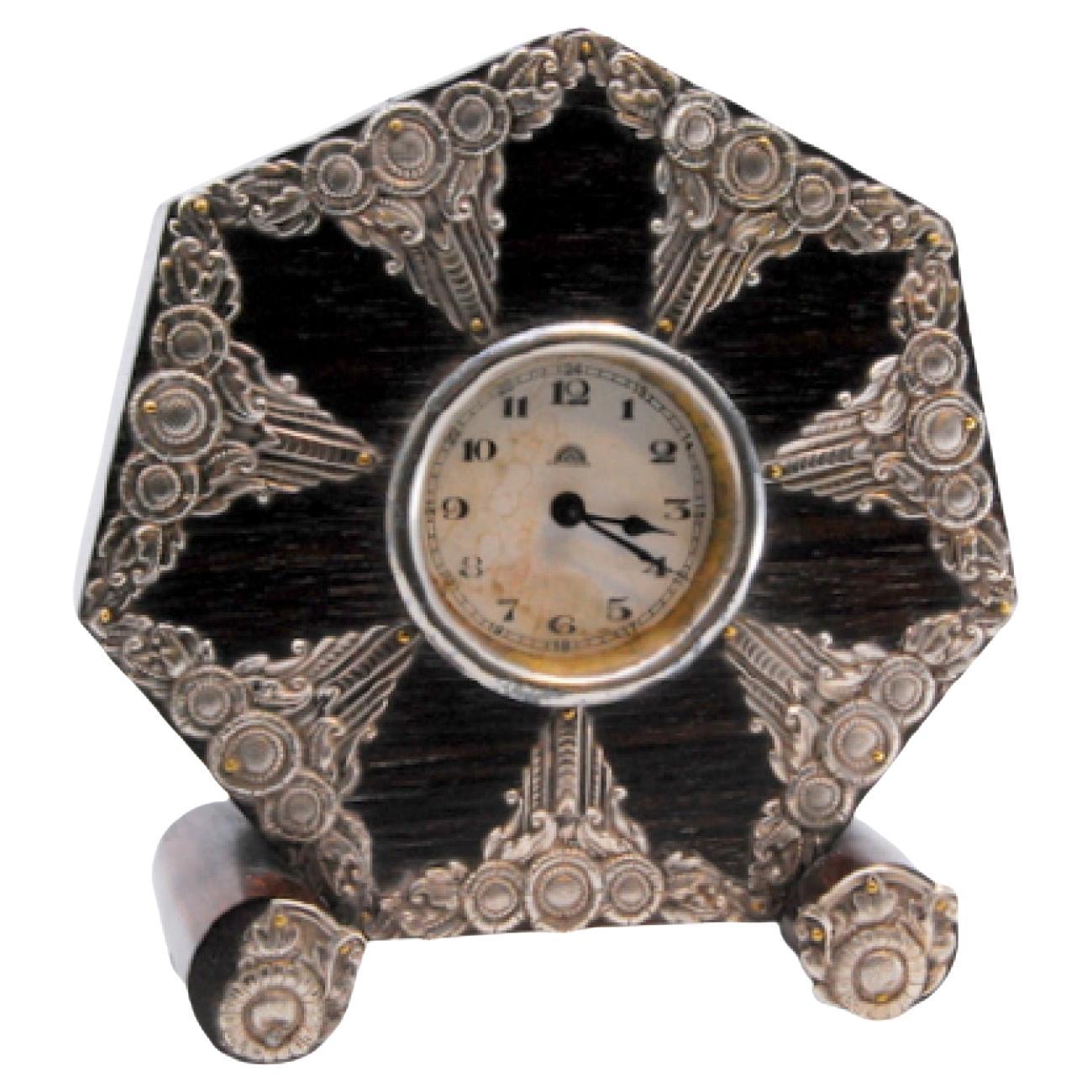 Wooden regulator clock with silver applications by Haller-ag