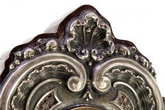 Wooden regulator clock with silver applications