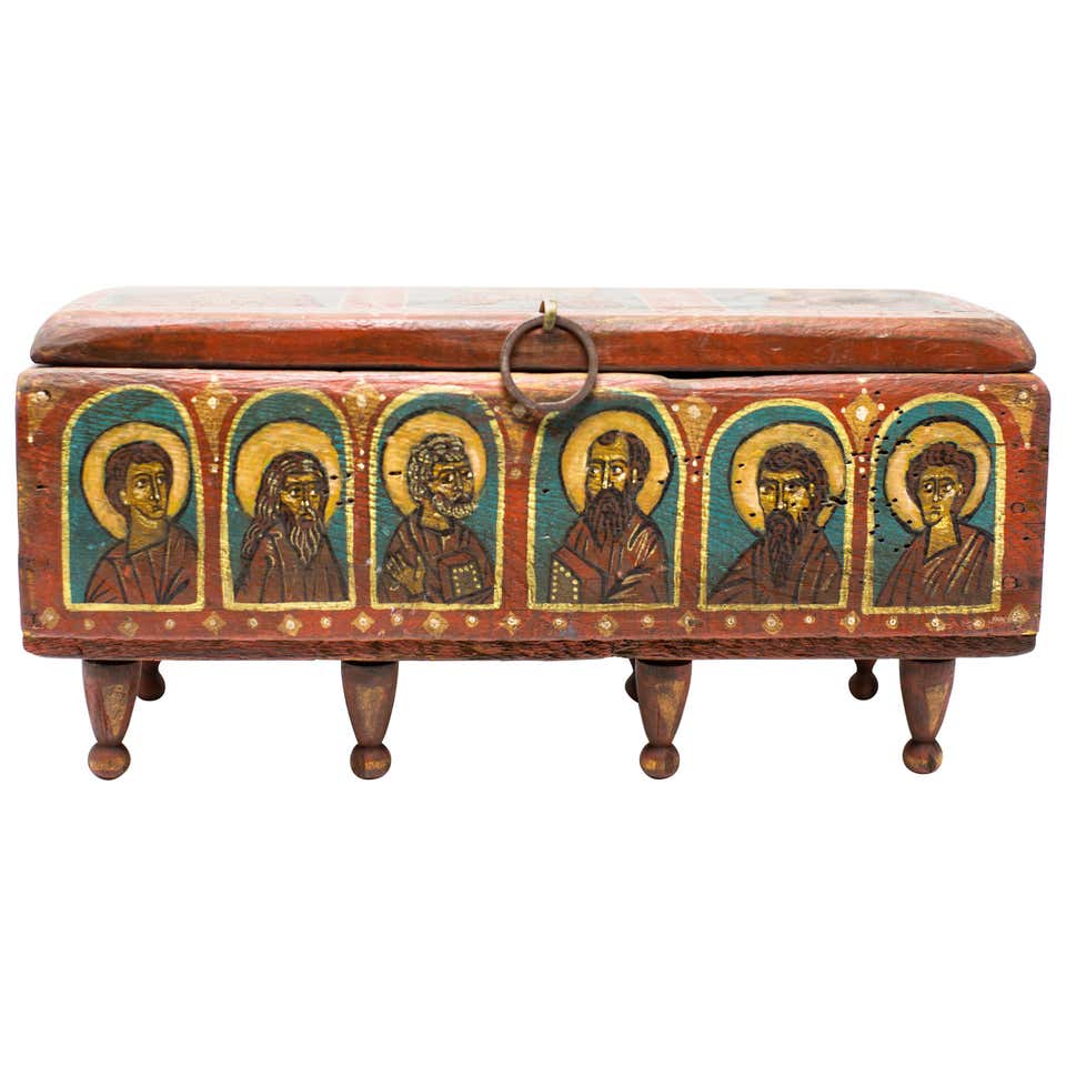 Wooden Religious Hand Painted Box For Sale at 1stDibs