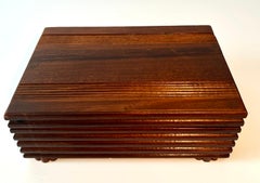 Wooden Ribbed Decorative Box with Brass Hinge and Ribbed Feet