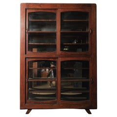 Wooden Rounded-Glass Display Cabinet with Mirrored Back