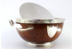 Wooden salad bowl with silver accents, porcelain core & beaded base