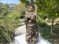 Scultura Samourai in legno, inizio XX secolo, colore oro, China