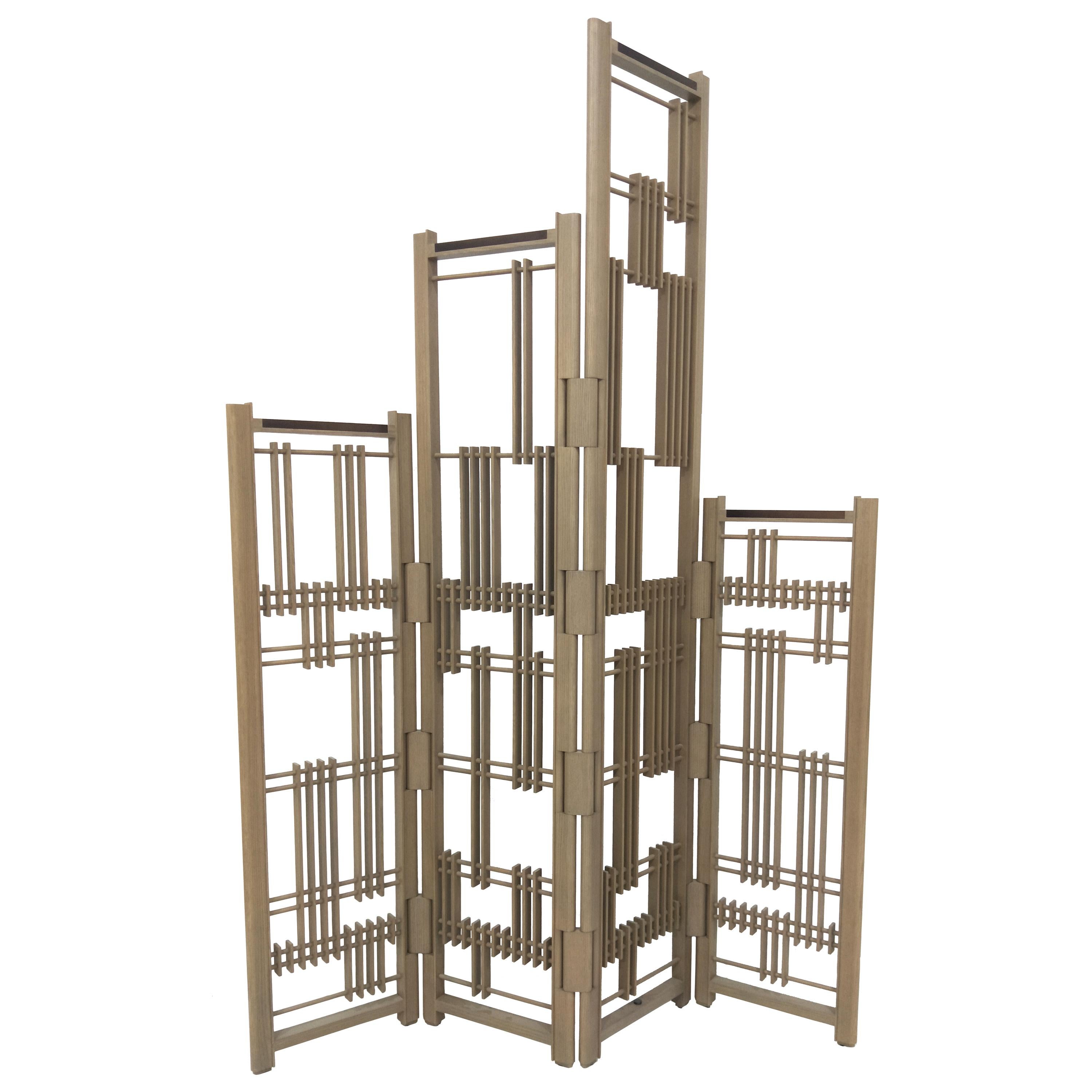 Paravent en bois 4 panneaux Interlock André Fu Living Partion Dividers Oak Bronze New