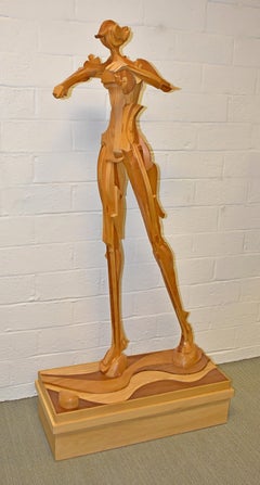 Figural Wooden Sculpture by C. Harrison, 67" Tall