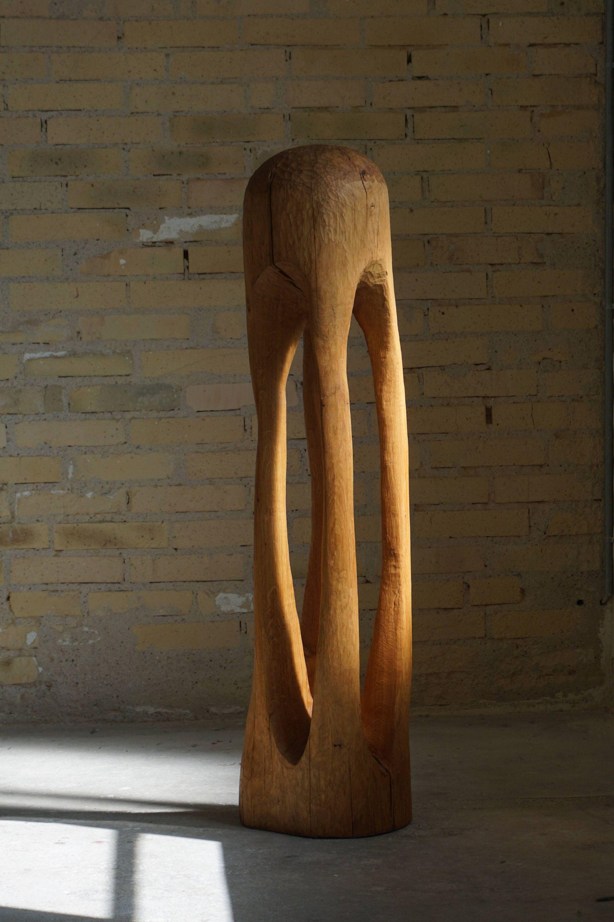 Large wooden sculpture in oak, made by Danish artist Ole Wettergren in 1980s.
Ole is famous for his wooden sculptures and he has presented in international magazines like ARK Journal.