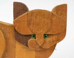Wooden Sculpture by Michelangeli Depicting a Cat.