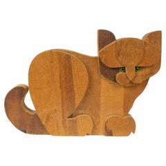 Wooden Sculpture by Michelangeli Depicting a Cat.