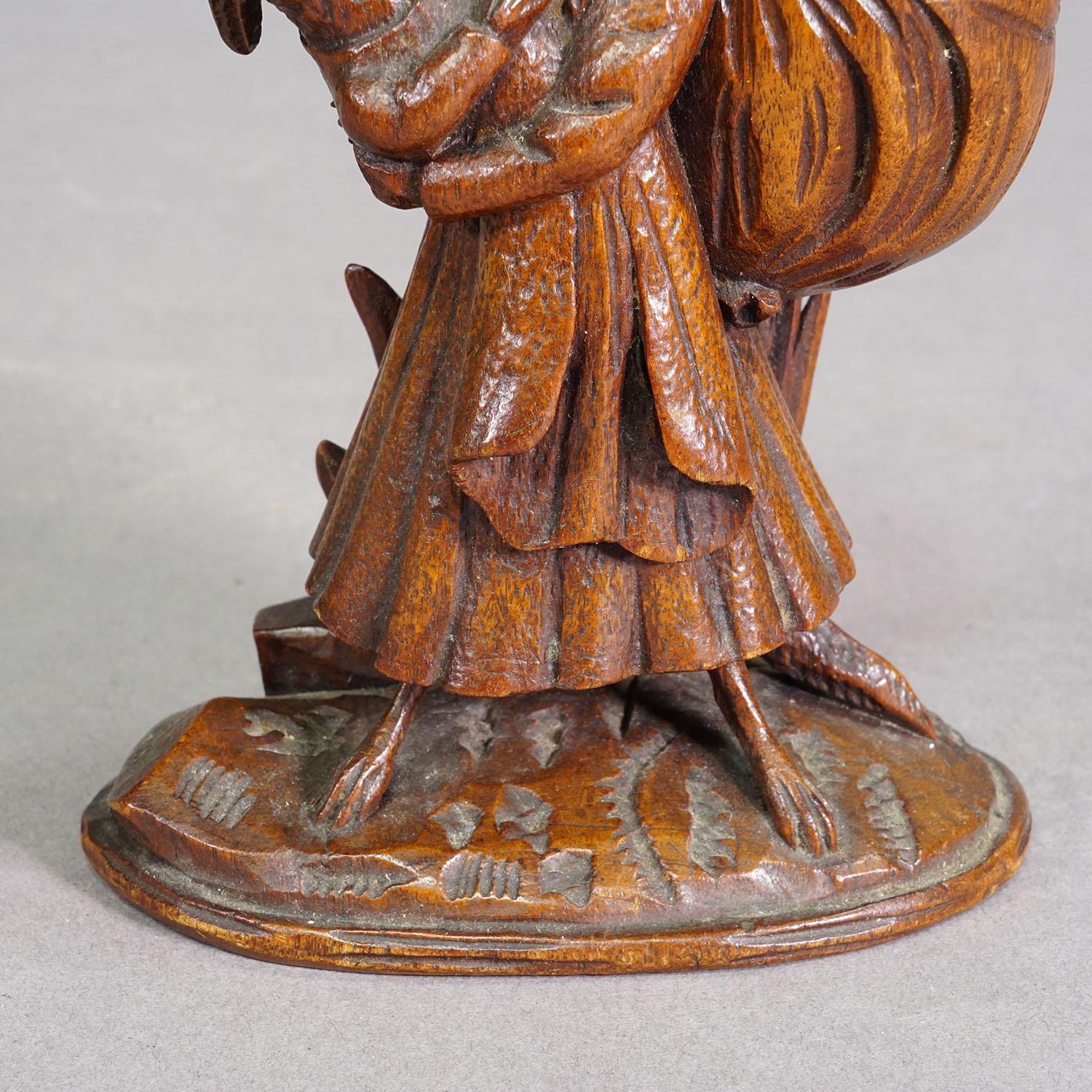 Wooden Sculpture Cat with Rabbit Handcarved ca. 1900s For Sale 1