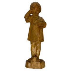 Wooden Sculpture Crying Girl