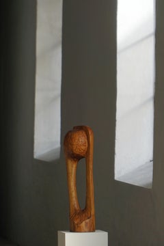 Wooden Sculpture "Den eftertænksomme" by Ole Wettergren, Denmark, 1980s