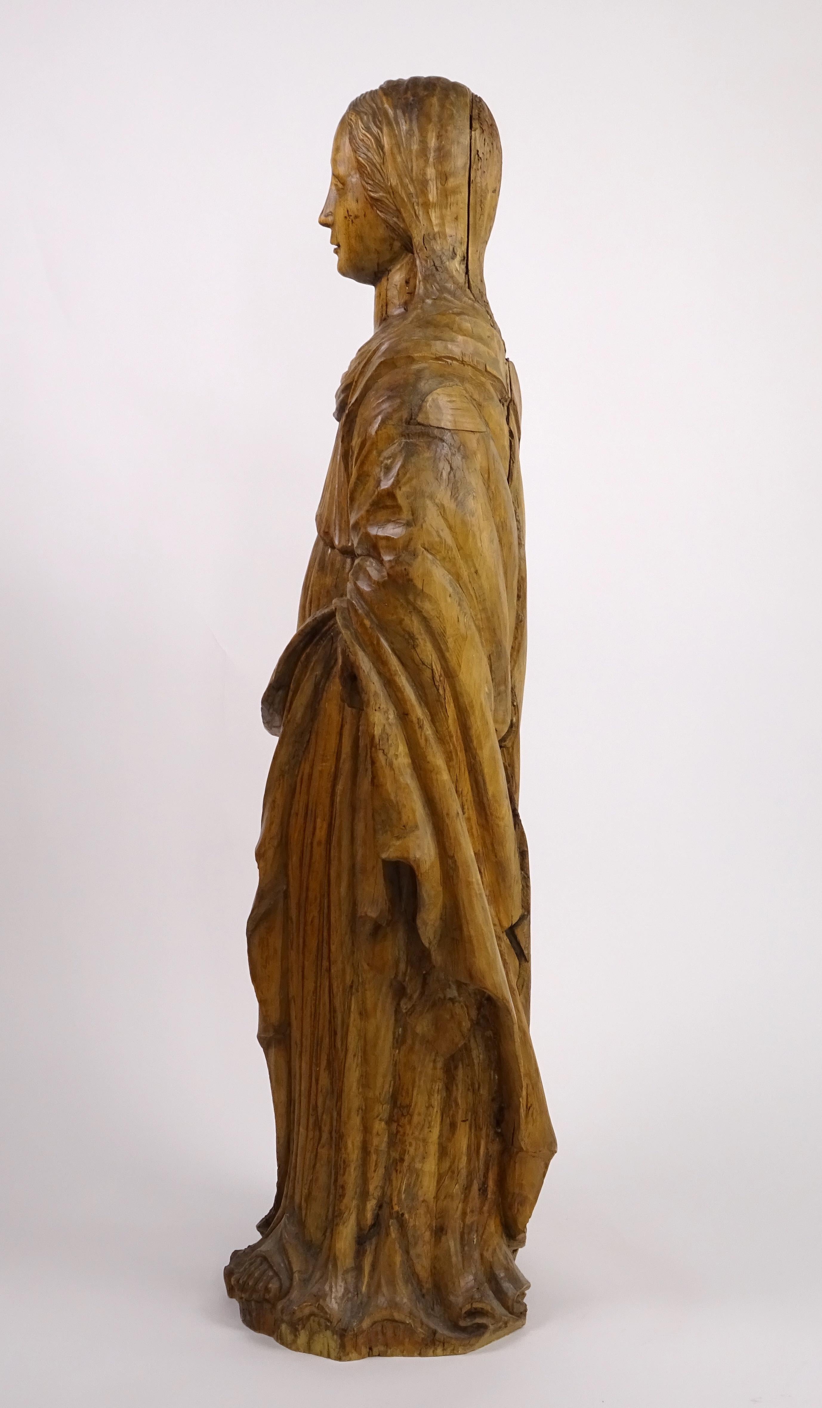 Sculpture made of hardwood from around the end of the 15th century, placeable in the upper Venetian area.

Depicting a female figure characterized by a draped robe, as was the custom of the time, the work is hollowed out internally to prevent