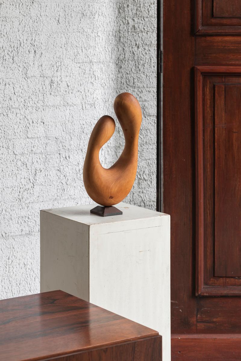 We found this organic piece with another wooden sculpture from the same maker in a house on the countryside in Holland. The maker is unknown to us, but it’s a elegantly made with very smooth edges. The work can be removed easily from the pied de
